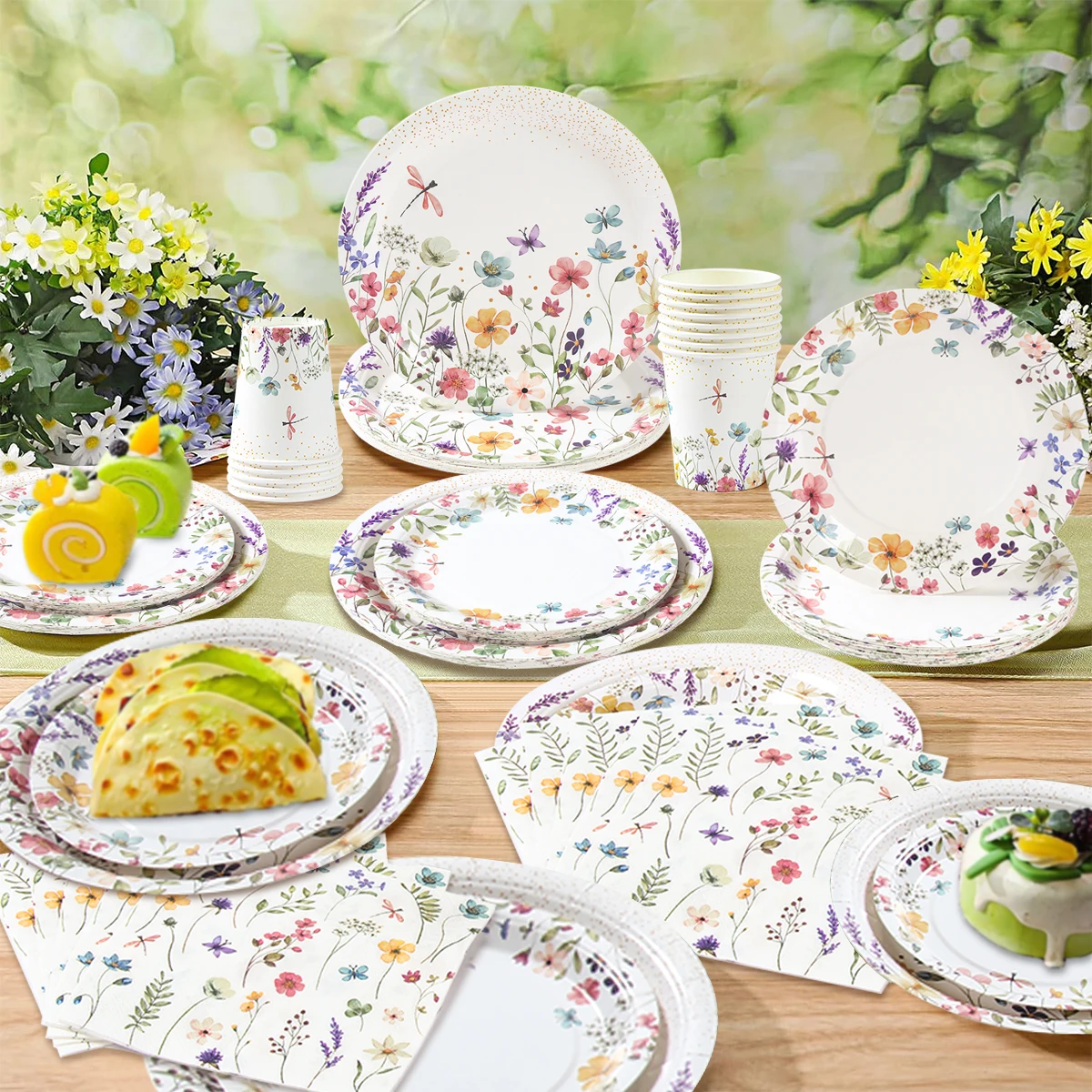 WildFlower Tischdecke Geschirr Handtasche Geburtstag Party Dekor Floral Picknick Hochzeit Serviette Mädchen kind Gefälligkeiten Baby Dusche Liefert – Detail 4