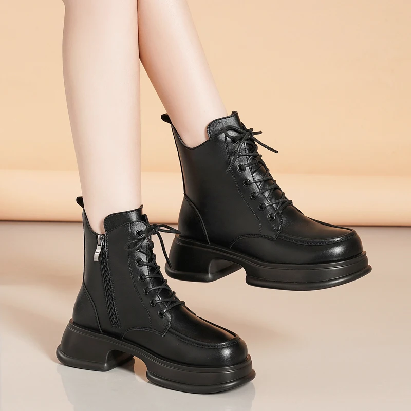 Female Ankle Snow Boots 2023 New Winter Casual Warm Boots Thick Bottom Fashion Side Zipper Outdoors Lace-up Boots for Women