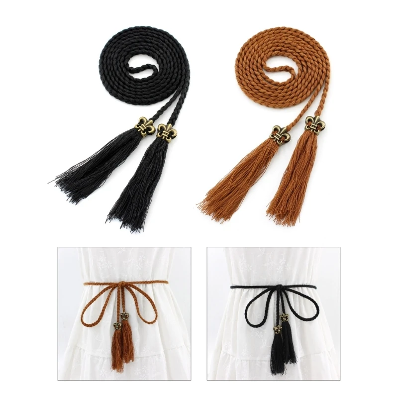 

Ladies Bohemian Style Waist Belt Delicate Tassels Decors Braided Belt for Summer Dress Women Summer Seaside Waist Belt