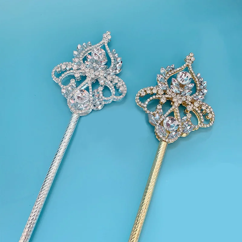 

New Beauty Props Leaves Diamond Scepter Crown Fairy Stick Halloween Princess Stick Props Queen Metal Diamond Accessories