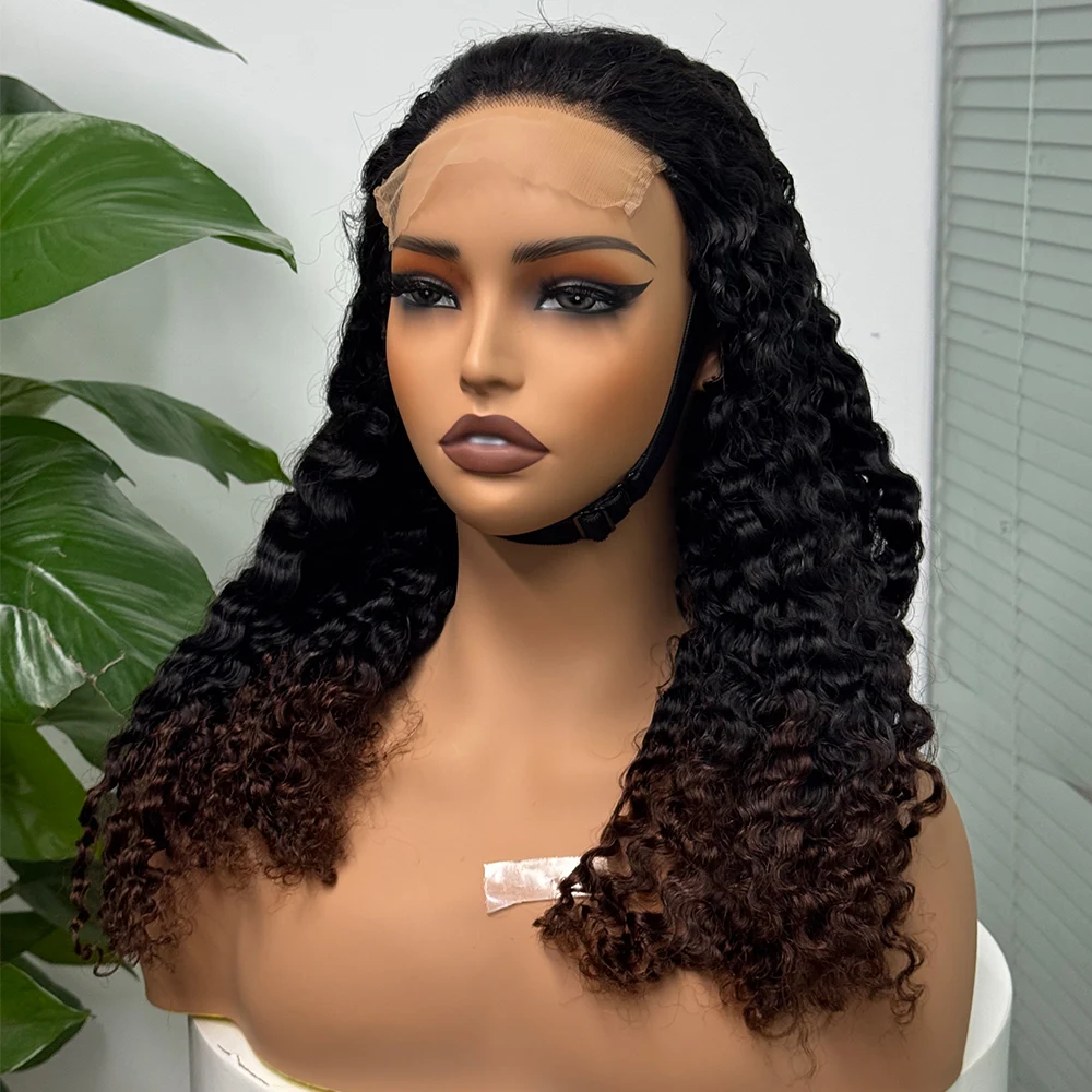 5x5 Lace 300% Density Burmese Deep Curly Hair Wig Ombre Double Drawn Human Hair Wig Transparent Lace Front Wig for Black Women
