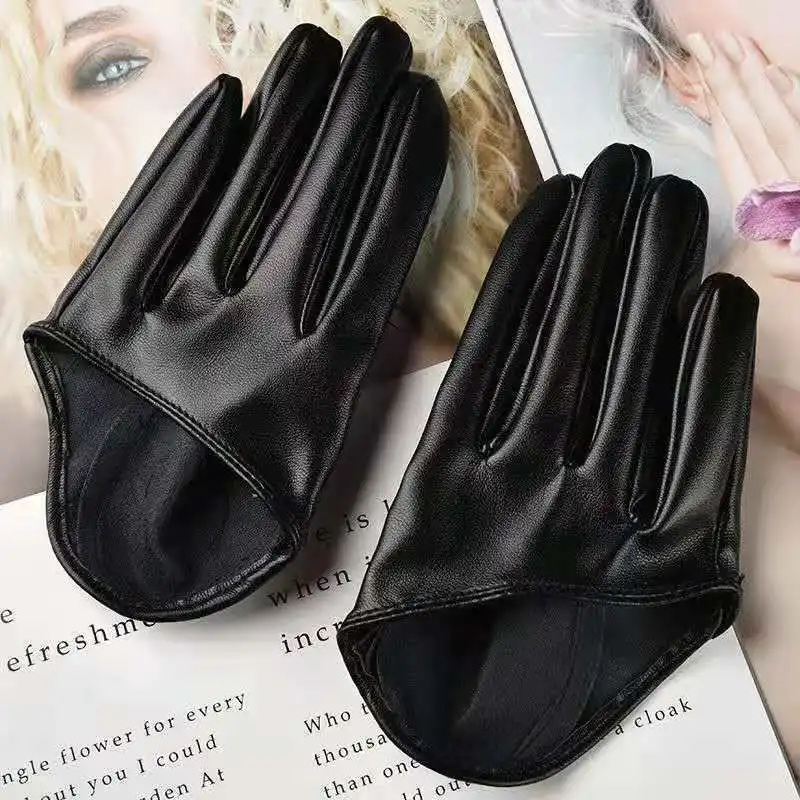 Men Women's Short Design PU Leather Half Palm Motorcycle Gloves