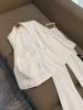 Spring Autumn Delicacy Beads Lady Office Suit Long Sleeve Single Button Blazer Flared Pants Women Solid 2Pcs 3