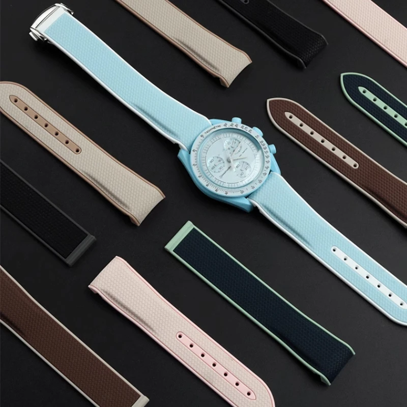 Enhanced Silicone Sport Strap with Curved End and Folding Buckle - 20mm Watch Band
