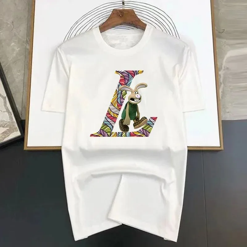 

Funny Rabbit Pattern Printing Cotton Short Sleeve Men Street Luxury Brand T-Shirts Loose Oversized Tees Breathable Soft Tops