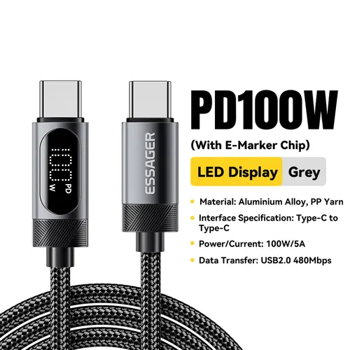 Essager Digital Dispaly USB C Cable For iPhone 17 16 15 Xiaomi Huawei 100W PD Fast Charging For Macbook iPad Type C to C Cable - Image 8