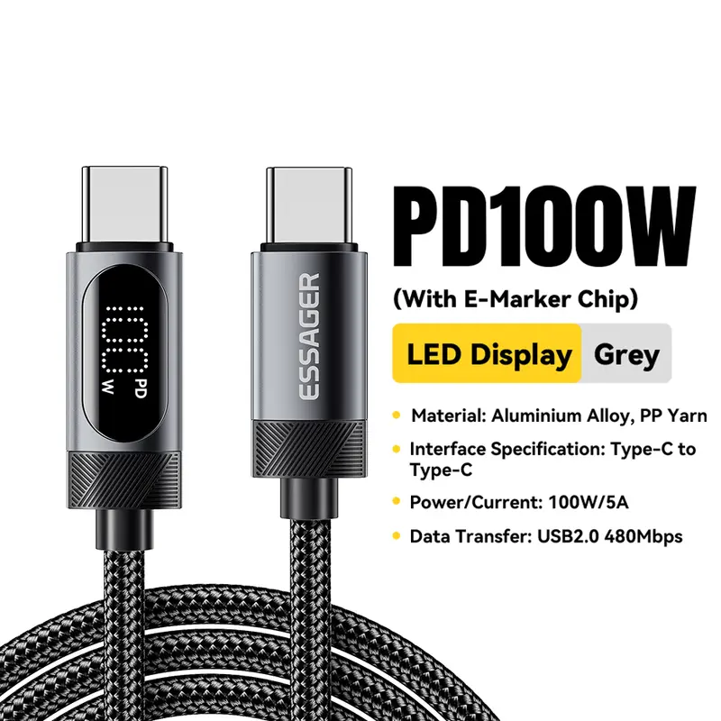Essager Digital Dispaly USB C Cable For iPhone 17 16 15 Xiaomi Huawei 100W PD Fast Charging For Macbook iPad Type C to C Cable - Image 8