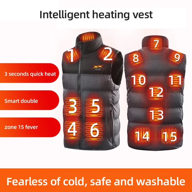 Veste chauffante électrique à col montant pour homme et femme, gilet  chauffant, coupe-vent, USB, température et chaleur constantes, 15 zones -  AliExpress