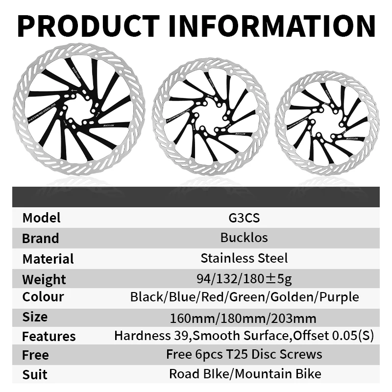 BUCKLOS G3CS Bike Brake Rotor 160MM 180MM 203MM Bicycle Disc Brake High Strength Road MTB Rotors 160