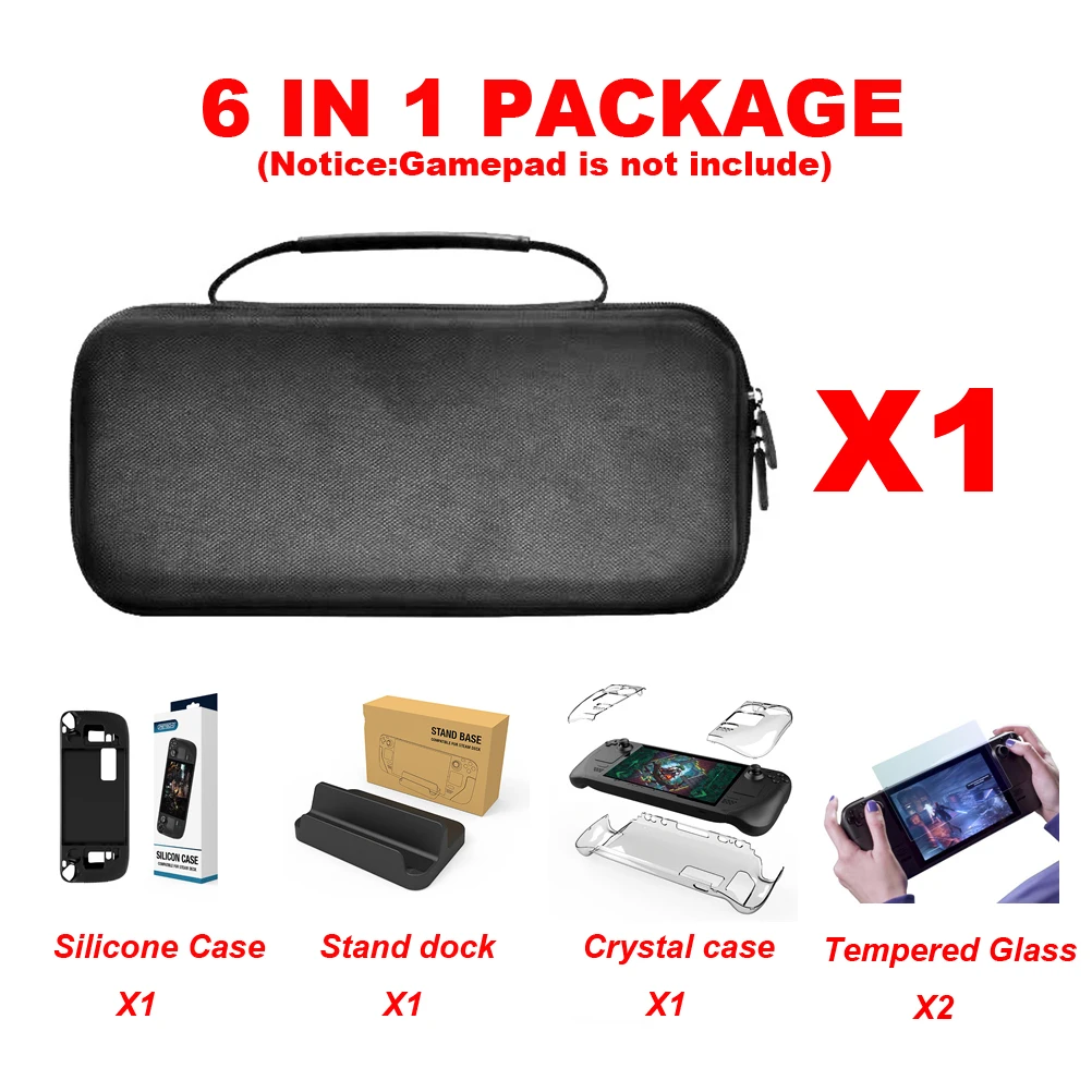 Tempered Glass Holder Dock Stand Storage Bag Anti-slip Silicone CryStal PC Case Protective Cover For Valve Steam Deck Console 