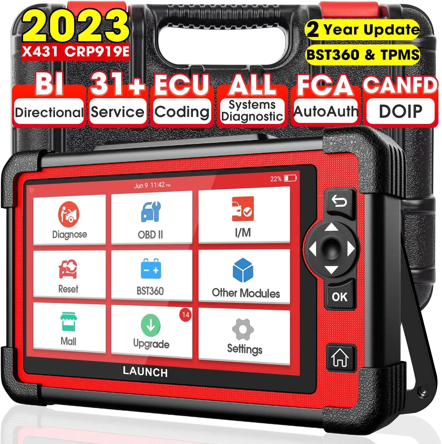 

CRP919E Elite OBD2 сканер, 2023 всенаправленный диагностический инструмент, 2-летнее обновление [стандартная информация], 31 + обслуживание, диагностика всей системы, ECU Cod