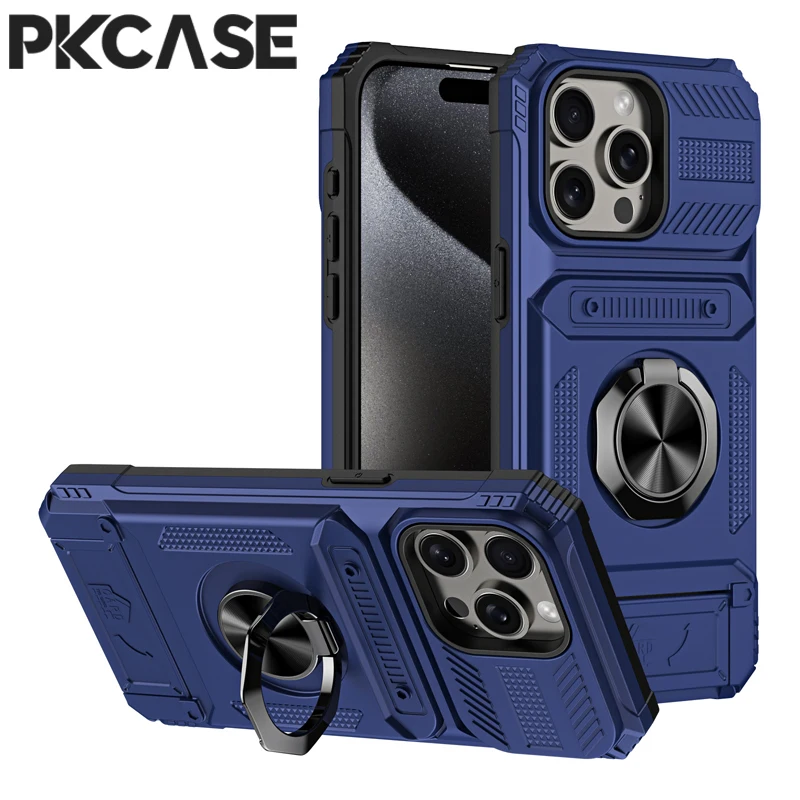 Shockproof Magnetic Case with Multi-Functional Card Slot and Metal Ring Stand