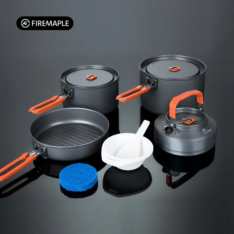 Outdoor Camping Cooker Pot Set Camping Meal Cooking Hot Pot Portable Equipment Kettle Single Pot