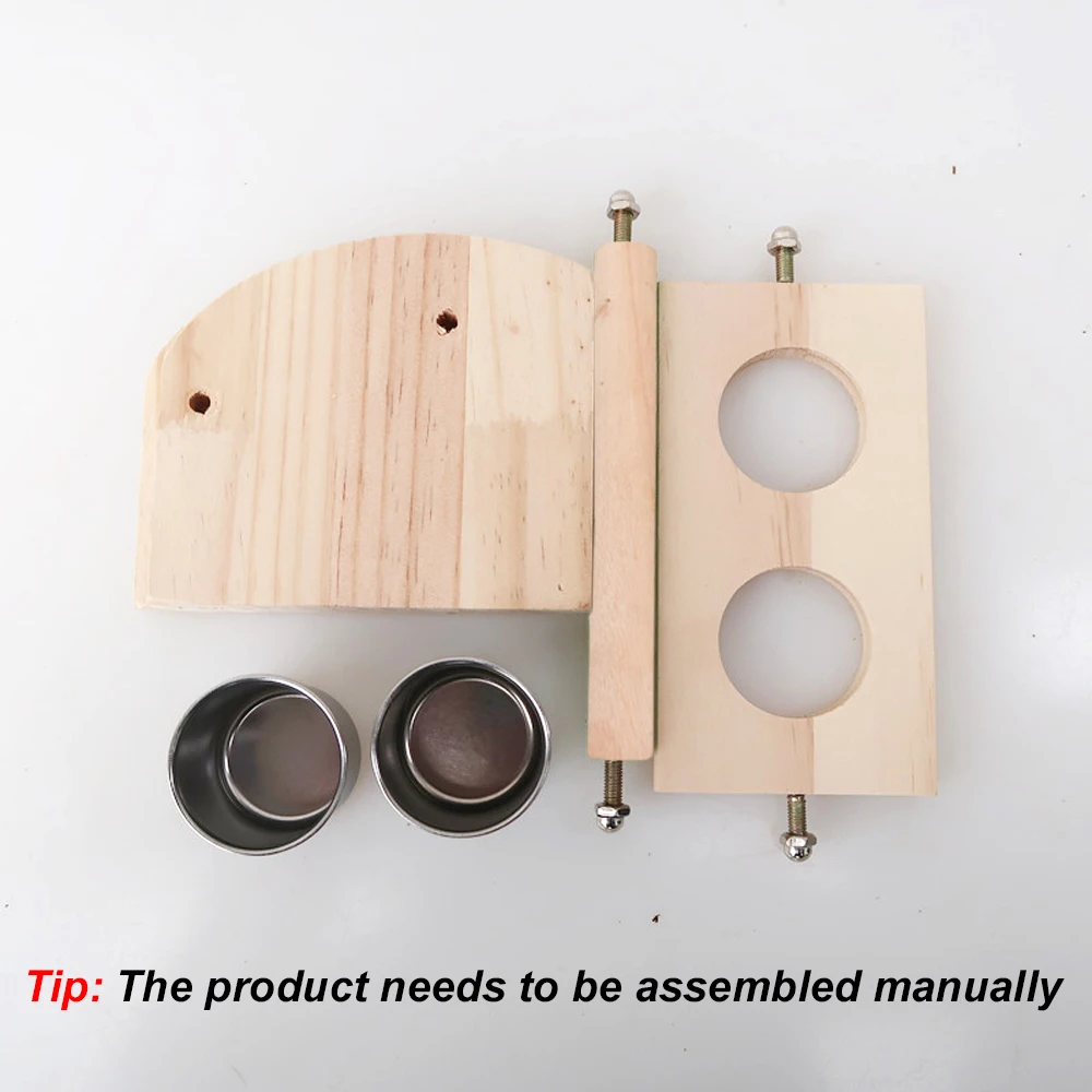 1 pc Wood Bird Standing Board Toy with Stainless Steel Bowls Bird Perch Feeding Cups for Small Animals Parrot Cage Supplies