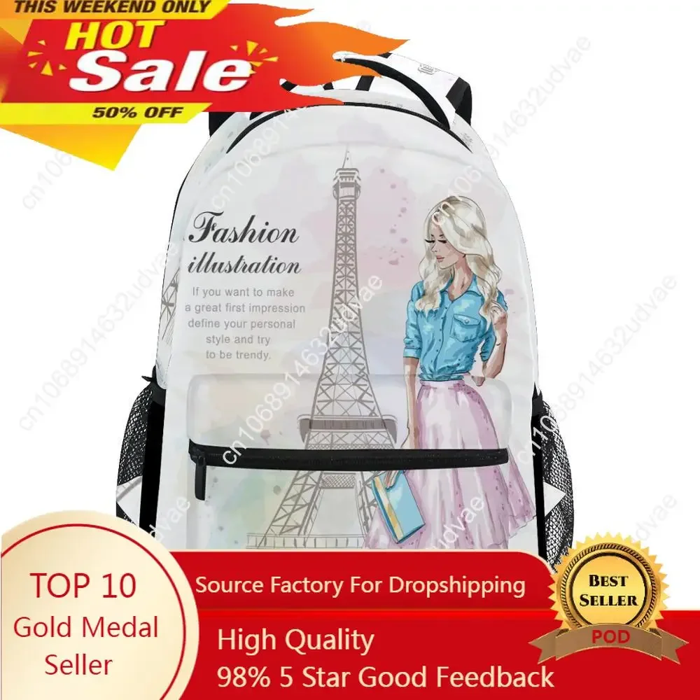 

Fashion Backpack School Bags For Teenager Girls Eiffel Tower Prints Backpack Student Elementary Schoolbags Ladie Book Bags