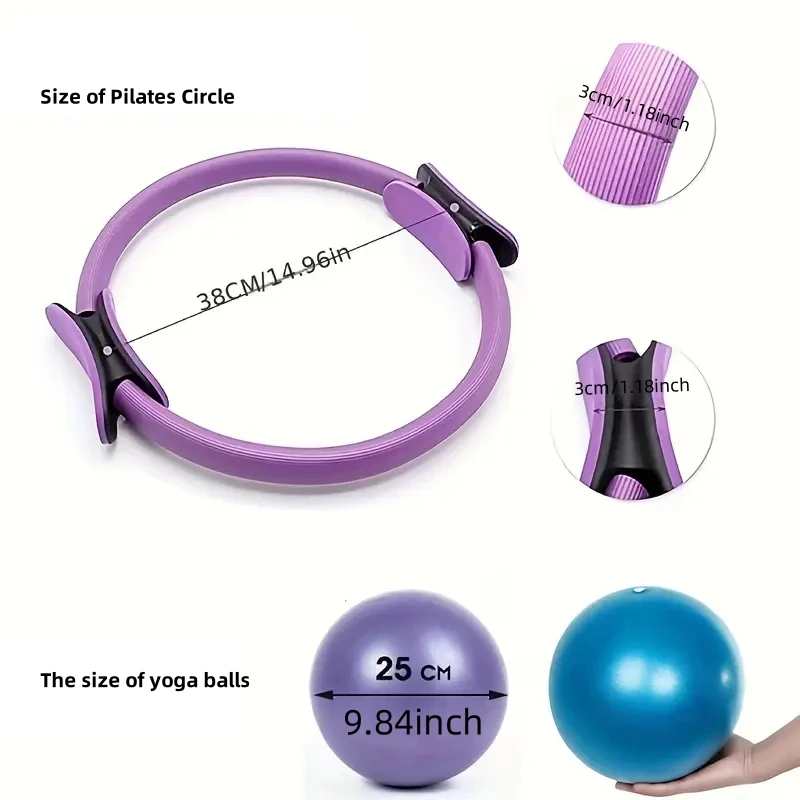 Yoga Pilates Circle Gym Set Solid Color PP Stretching and Core Training Equipment with Yoga Ball Fitness Tool for Scu 2 Piece yoga circle,pilates ring