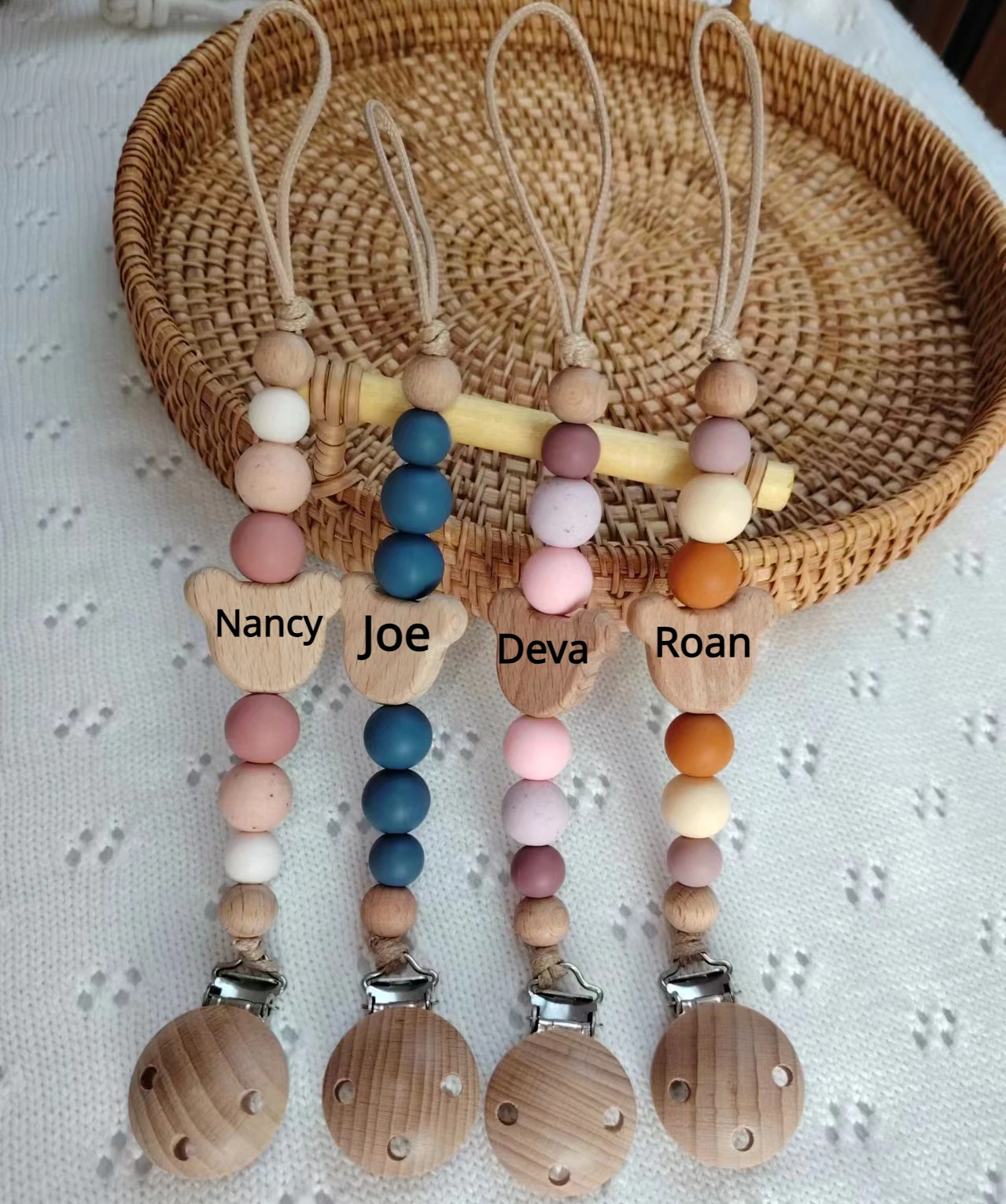 

Персонализированная детская цепочка для соски с именем под заказ, деревянная силиконовая бусина, фотозащита, детский подарок для новорожденных