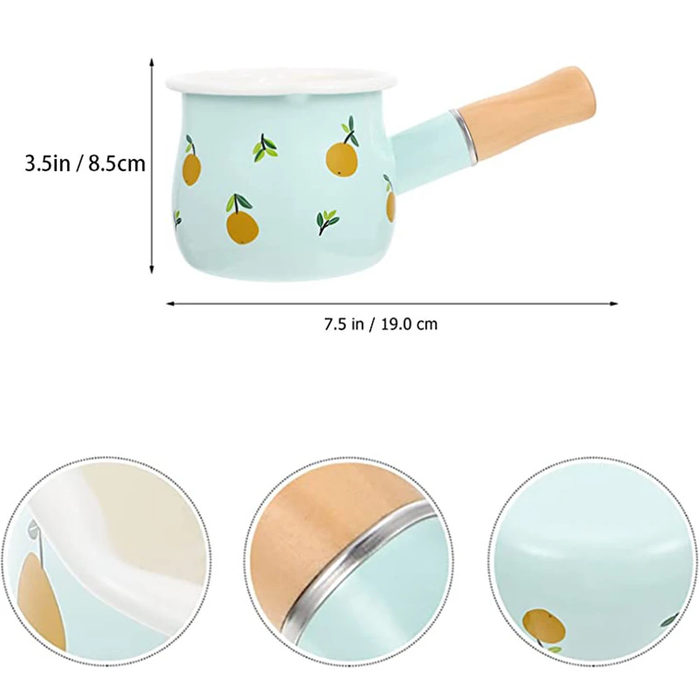 Enamel Milk Pan with Pour Spout Saucepan Cookware with Wooden Handle  Handheld Butter Warmer for Soup Milk Heating Coffee Kitchen - AliExpress