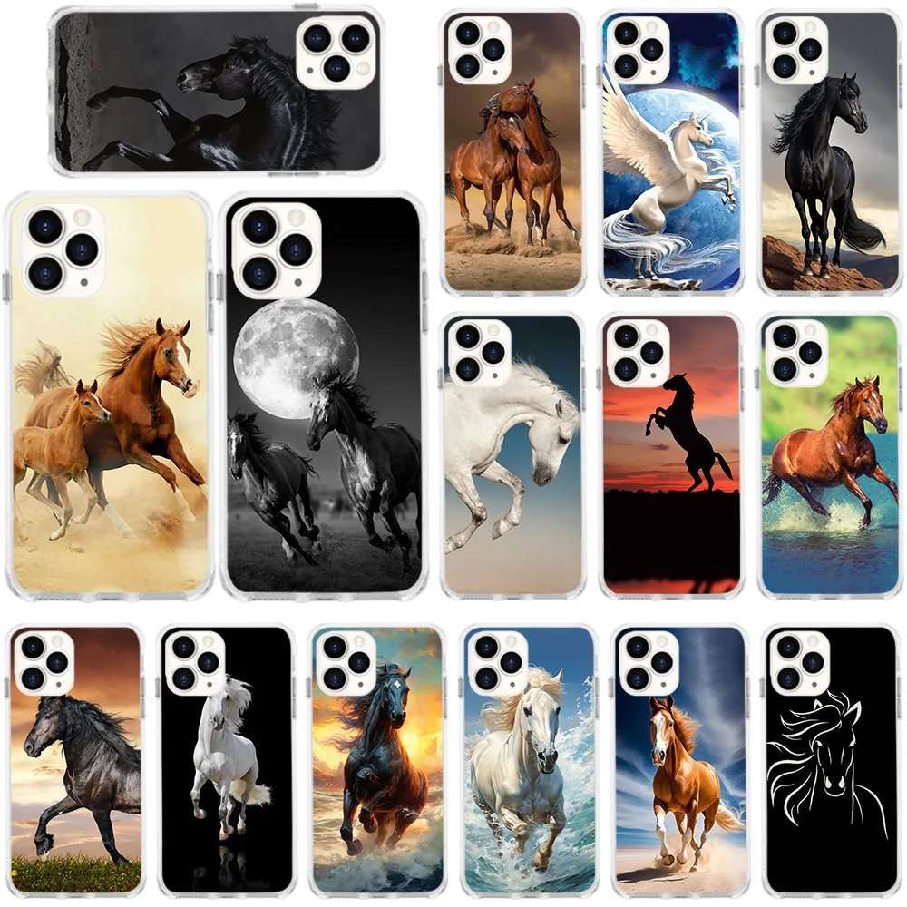 Custodia Morbida Per Moto One Edge Zoom Action Hyper Macro Vision 20 Fusion Lite Pro E4 Ace Ny-23 Running Horses Animal