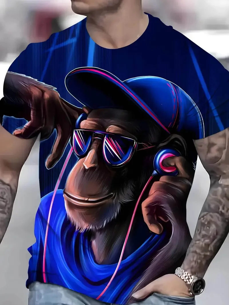 Men's Funny Monkey Graphic 3D Print Short Sleeve T Shirt