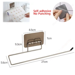 Stylish Bathroom Accessory Set: Adhesive Towel Rack, Paper Holder, Hooks & Rail (Silver Paper Holder)