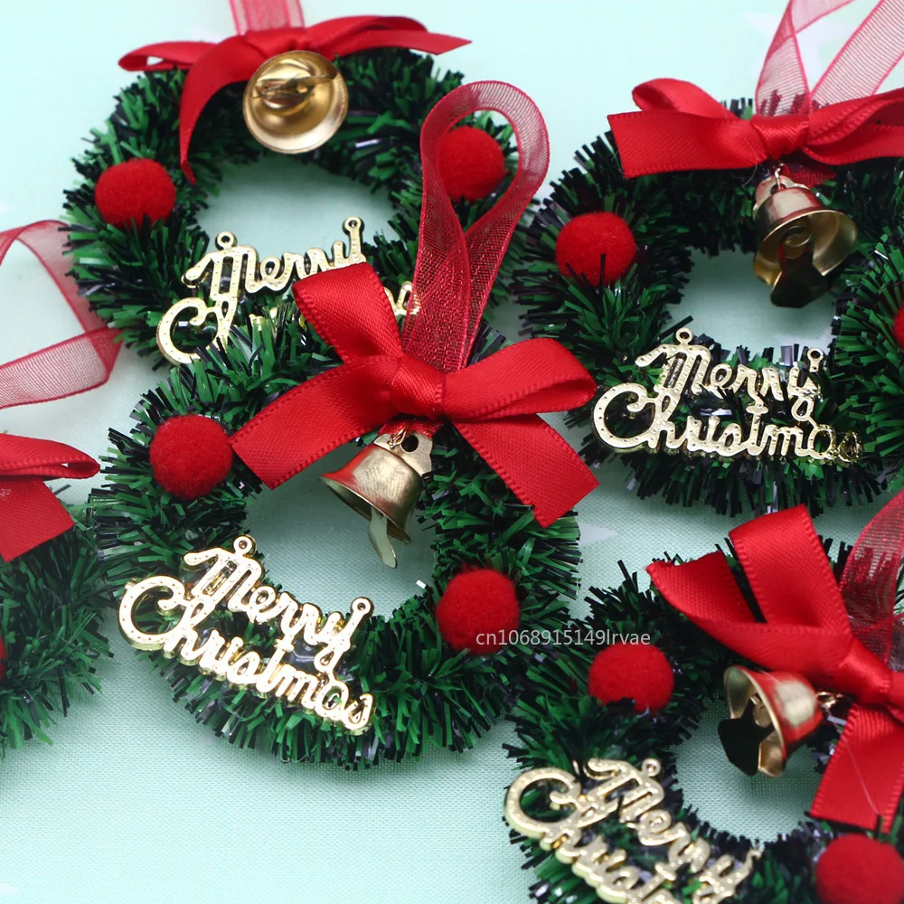10-1Pcs Mini Christmas Wreaths Dollhouse Miniature Christmas Tree Decor Garland Wreath Mini Craft Wreaths Winter Snow Ornaments