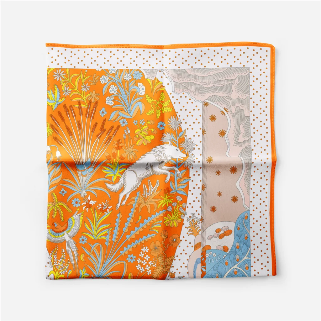 53cm Marke Dot Tiere Quadrat Schal Frau Neue Design Silk Schal Frauen Bandana Luxus Stirnband Hijab Foulard Halstuch – Detail 14