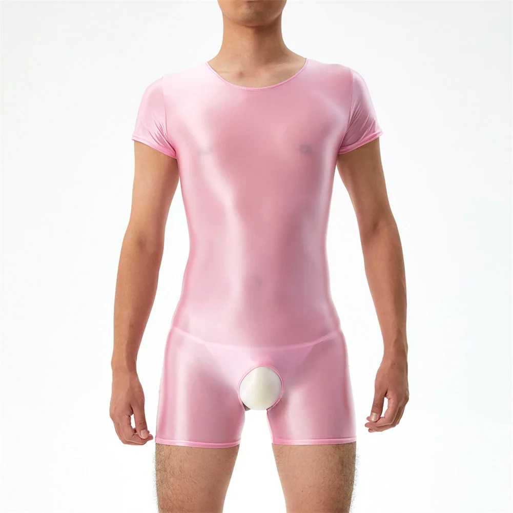 Sexy Men Glossy Jumpsuit Slim Crotchless Bodysuit Stretchy Tank Leotard Ultra-thin Sheer Underwear Gay Man Seduction Erotic Wear
