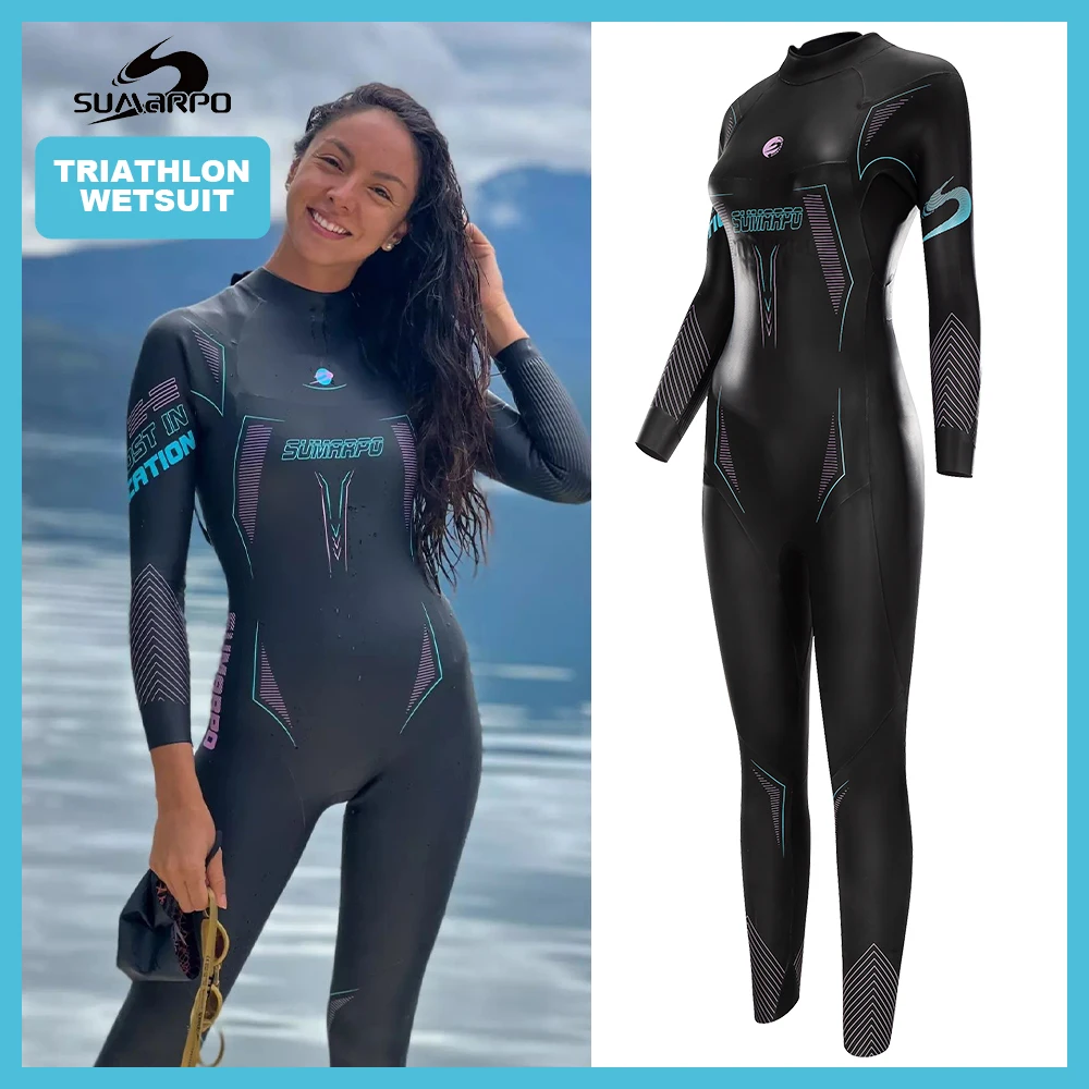 SUMARPO Triathlon Wetsuits for Women, 3/2mm Yamamoto Smoothskin Neoprene for Open Water Swimming, Fina Approved