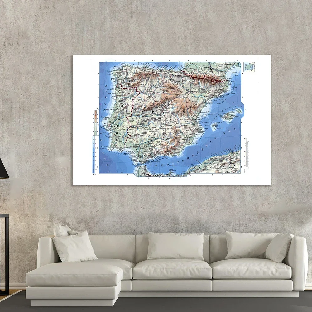 World map poster Orographic Map of The Spain Non-woven Canvas Painting Wall Art Poster and Prints School Supplies Home Decoration 150*100cm