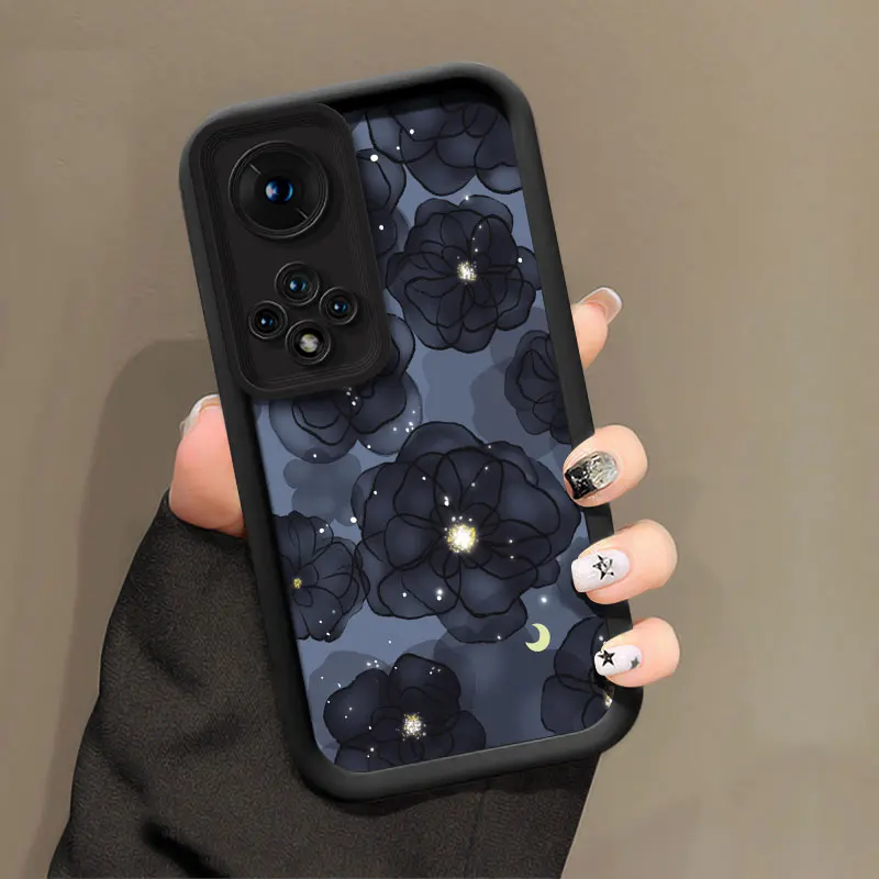 Black Flowers Pattern Shockproof Silicone Phone Case - Soft Cover Capa