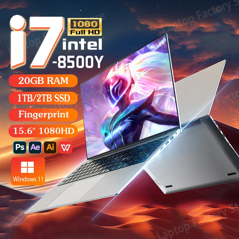 Fingerprint Unlock Laptop Fingerprint UnIock Notebook Windows 11 Pro 15.6 inch Laptop Intel Core i7 8500Y 15.6" 16GB RAM 1TB/2TB SSD Office Study Laptops
