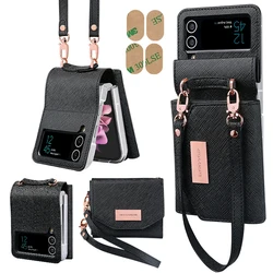 Vietao - Girls Women Leather Wallet Phone Case with Hand Strap for Samsung Z Flip 7 (Black)