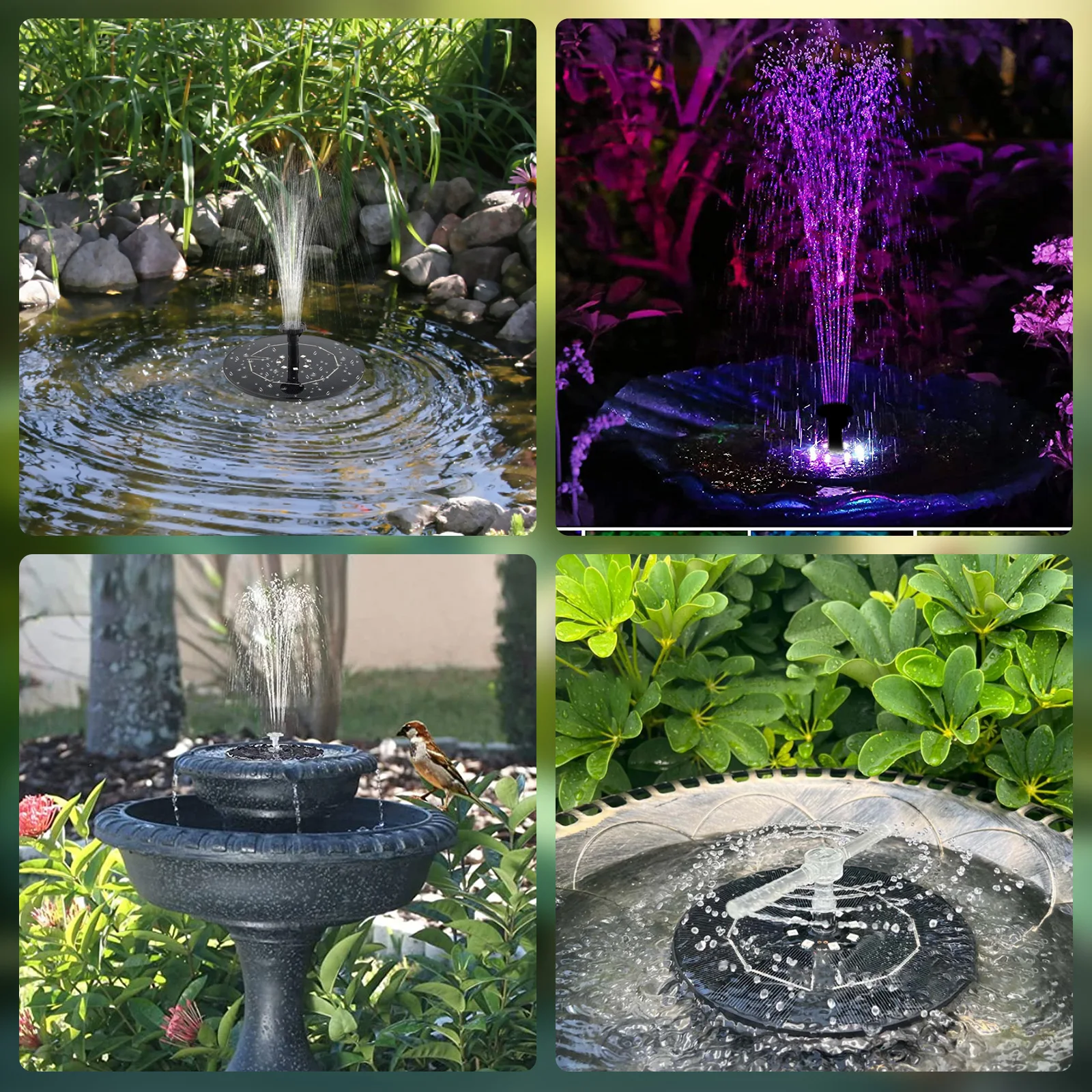 Colorful Solar Fountain 1W/2.5W Floating Bird Bath Garden Pool Pond Solar Water Fountain Pump for Garden Decoration Outdoor solar fountain,solar fountain pump,water fountain,solar water pump,garden pond fountain,bird bath,bird bath supplies