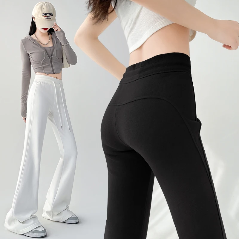 

Flare Pants Korean Style Women Slim High Waist Solid Slim Fitting Pants Fashion Casual Streetwear Skinny Sporty Trousers