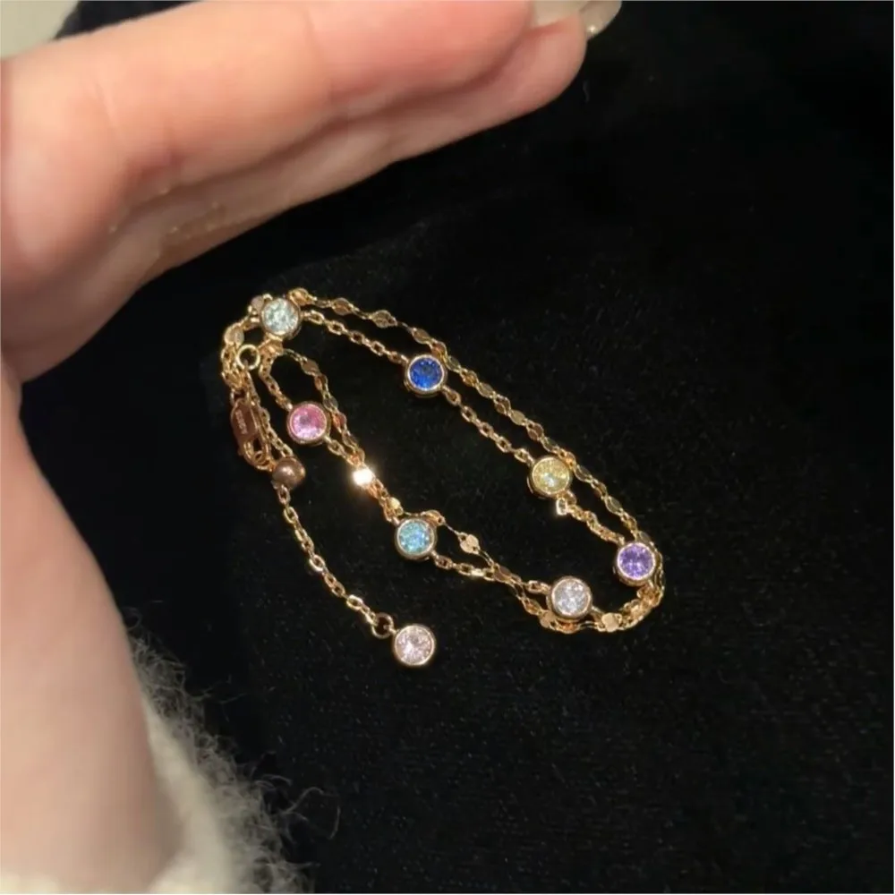 Golden Dopamine Colorful Cubic Zirconia Bracelert for Women 2025 New Style Stylish Chain Bracelert Party Jewelry Gifts
