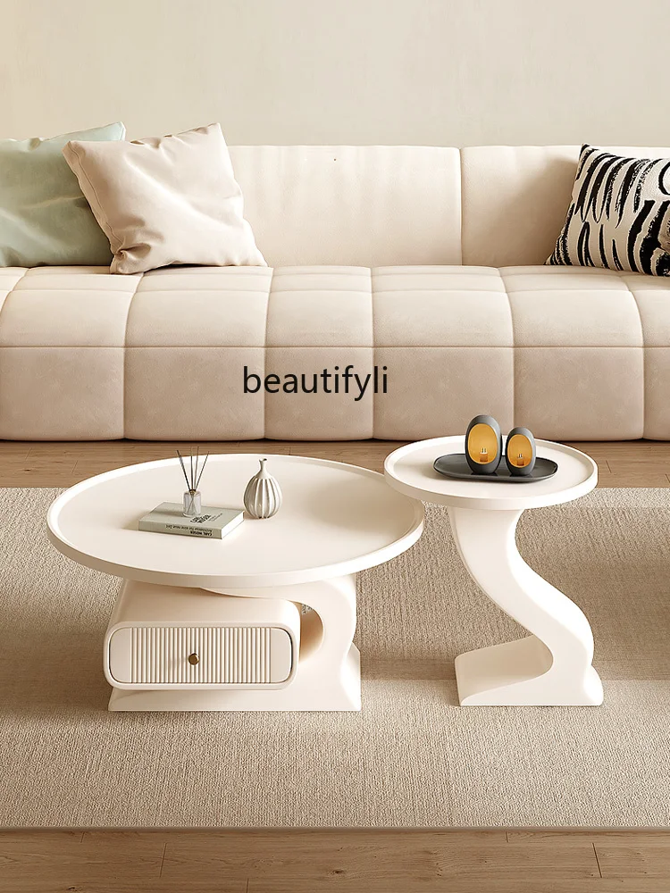 

Size round Coffee Table Combination Living Room Home Cloud Cream round Tea Table TV Cabinet Unit