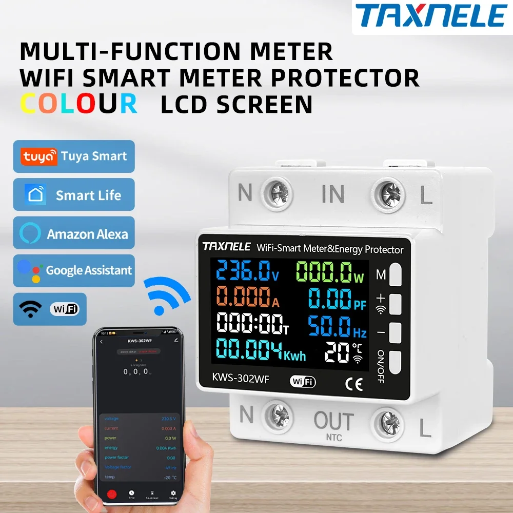 WiFi Smart Switch Circuit Breaker with Energy Metering and Timer Relay for Remote Control and Voltage Protection