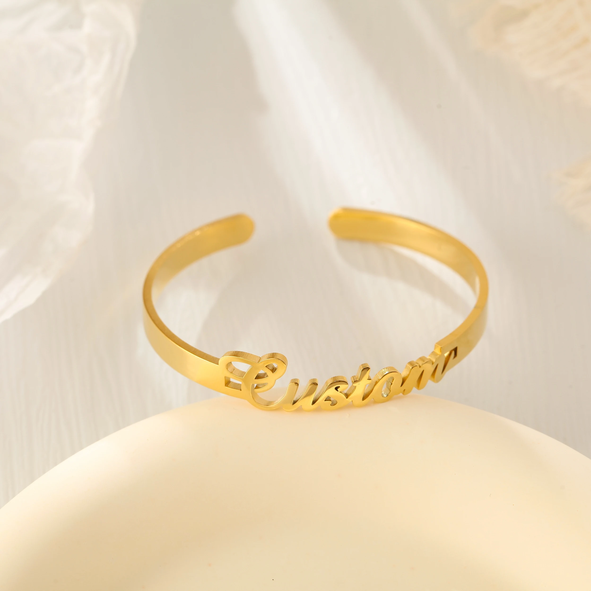 Personalized Fashion Name Bangle Custom Gold Stainless Steel Cuff Jewelry Nameplate Adjustable Bracelet Gift For Women