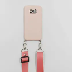 Chic Black Red Silicone Crossbody Neck Strap Case - Cute Matte Finish for POCO X3 Pro (Kstrap Pink)