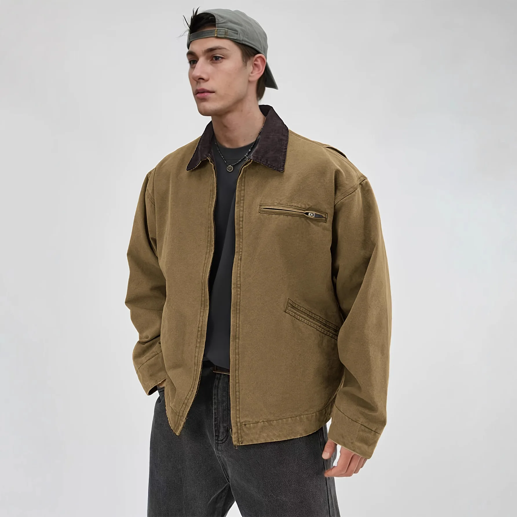 Veste de pêche travail délavée Detroit - Col rabattu pour pêche printemps-automne