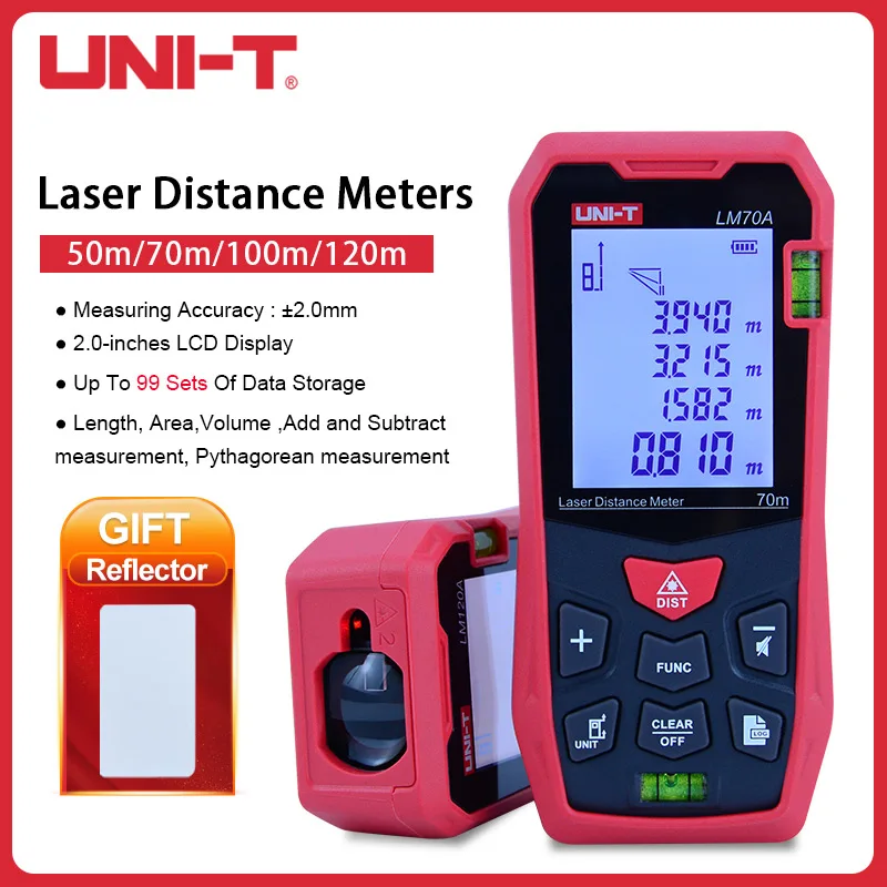 

UNI-T 120m Laser Distance Meter Digital Range Finder Tape Measure Ruler Rangefinders LM50A LM70A LM100A LM120A