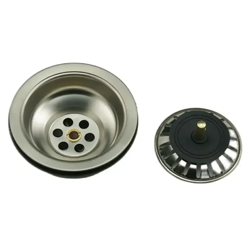 Kitchen Sink Drain Strainer Assembly Sink Strainer With Removable Basket And Water Stopper, Single, Stainless Steel