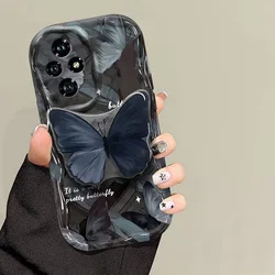Custodia per telefono con grip elegante a farfalla nera e design a onde - Finitura in TPU morbido