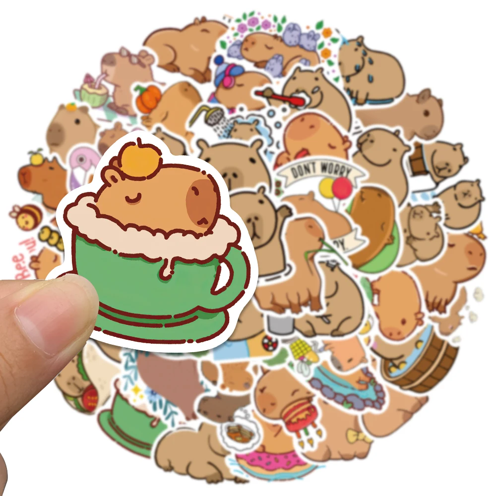 Cartoon Stickers 10/50PCS Plump Capybara Cartoon Cute Brown Animals Stickers Scrapbook Laptop Phone Luggage Diary Car Motorcycle Sticker Kid Toy
