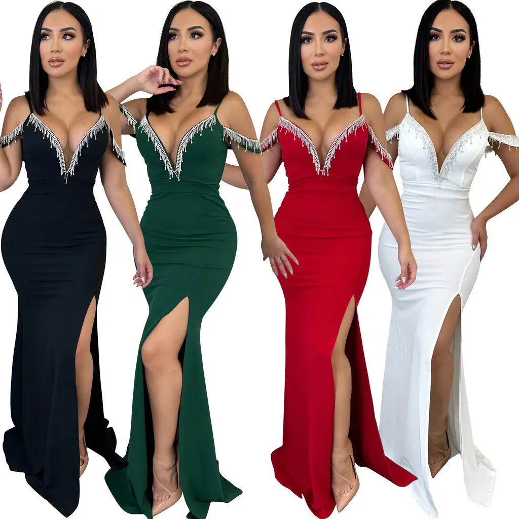 

Fashion Women Elegant Sleeveless Suspender Strappy Split Maxi Long Dress Party Gowns