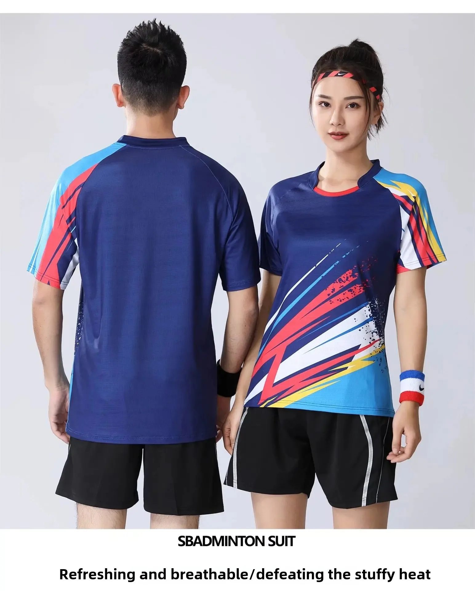 New Men's And Women's Badminton Matching Team Uniform Running T-Shirt With Blood Print For Sports And Fitness Fashion