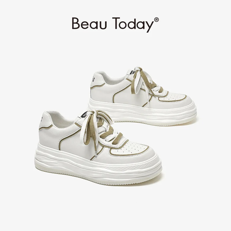 

BeauToday Platform Sneakers Women Synthetic Leather Lace Up Closure Round Toe Thick Sole Ladies Casual Shoes Handmade 29163