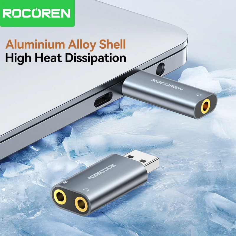 Rocoren External USB Sound Card To 3.5mm Mic Headphone Jack Stereo Headset Audio Microphone Adapter Speaker Interface For Laptop