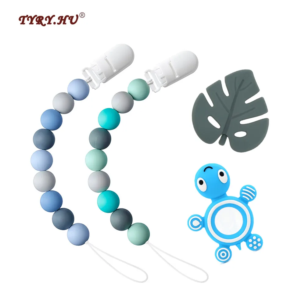 TYRY.HU Baby Pacifier Chain Rainbow Silicone Teething Beads Tortoise